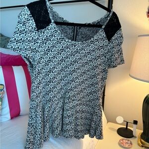 Anthro knitted & Knotted jacquard peplum blouse